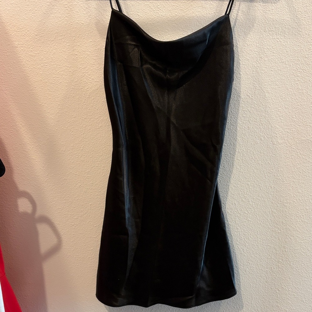 HEMLINE Chic Black Satin Mini Dress
